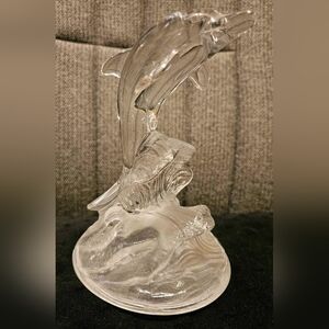 Vintage Cristal D'Arques Glass Dolphin Figurine, Clear Glass Made in France 6"T
